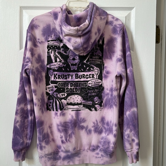 H & M Simpson’s collaboration Krusty Burger Hoodie in Purple Tie Dye Mens Small. - Picture 4 of 6